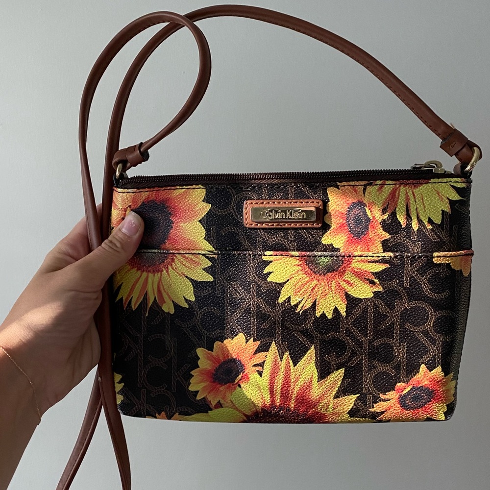 Calvin Klein sunflower print crossbody purse
